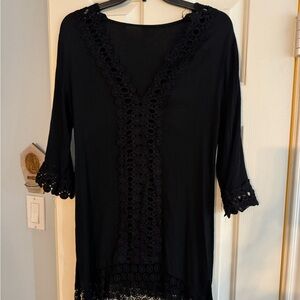 Black Crochet Swim Cover Up Tunic Dress